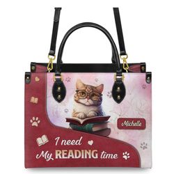 I Need My Reading Time Leather HandBag, Woman Shoulder Bag,Shopping Bag, Book Handbag, Gift For Her