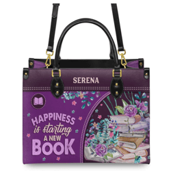 Happiness Is Starting A New Book Leather HandBag, Woman Shoulder Bag,Shopping Bag, Book Handbag, Gift For Her