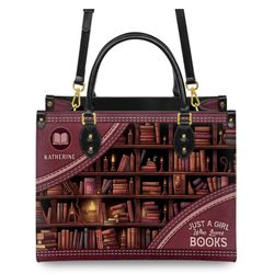 Just A Girl Who Loves Books Leather HandBag, Women Leather HandBag,Shopping Bag, Book Handbag, Gift For Her