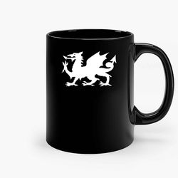 Welsh Dragon In White On Black Ceramic Mug, Funny Coffee Mug, Custom Coffee Mug