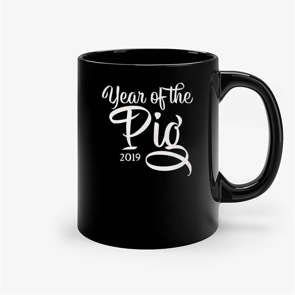 Year Of The Pig Cursive 2019 Chinese Zodiac Wealth Good Fortune Ceramic Mugs.jpg