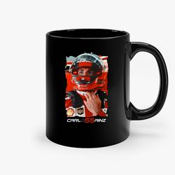 scuderia ferrari carlos sainz driver carlos 55 f1 black ceramic mug, funny gift mug, gift for her, gift for him