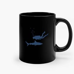 shark diving black ceramic mug, funny gift mug, gift for her, gift for him