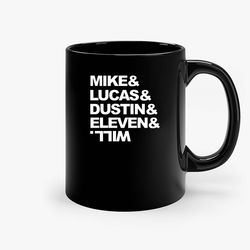 stranger things characters mike lucas dustin black ceramic mug, funny gift mug, gift for her, gift for him