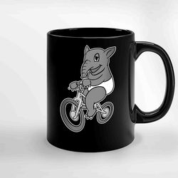 tapir riding a bicycle ceramic black mug, funny gift mug, gift for her, gift for him