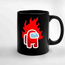 Red Fire Among Us Ceramic Mug, Funny Coffee Mug, Birthday Gift Mug