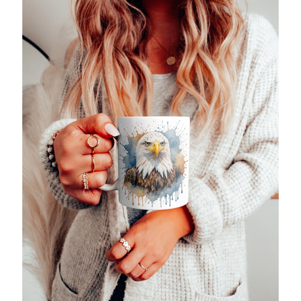 American Watercolor Bald Eagle Mug, American Flag Mug, Patriotic Gift Mug, Watercolor American Eagle Mug, Custom Mug with Name, 11oz mug.jpg