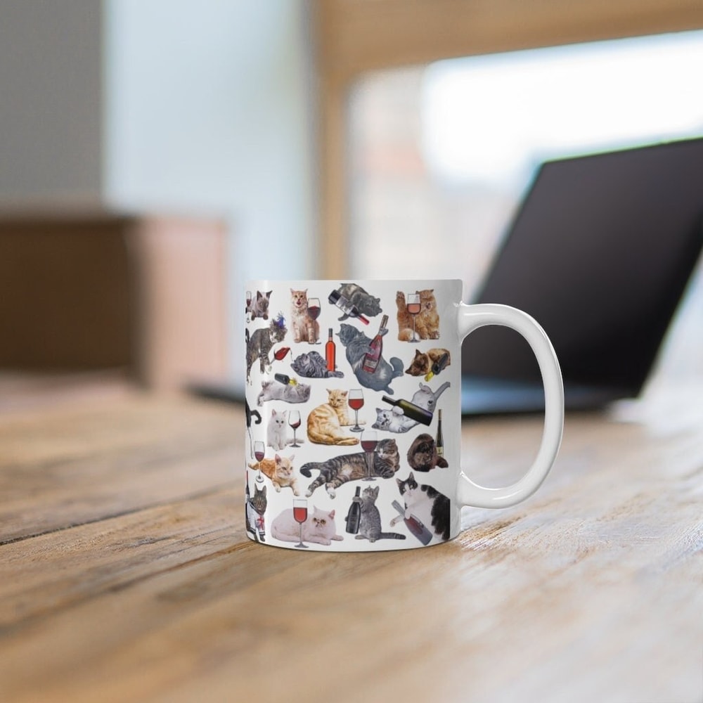 Cats and Wine Coffee Mug - Funny Cat Lover Gift, Alcohol Meme Mug 11oz, Funny Christmas Gift for Cat Owner, Cat Lady Mug, Coworker Gifts.jpg