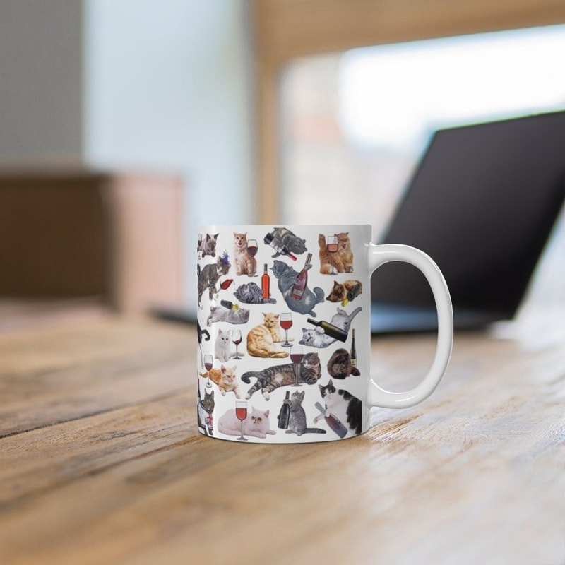 Cats and Wine Coffee Mug - Funny Cat Lover Gift, Alcohol Meme Mug 11oz, Funny Christmas Gift for Cat Owner, Cat Lady Mug, Coworker Gifts.jpg