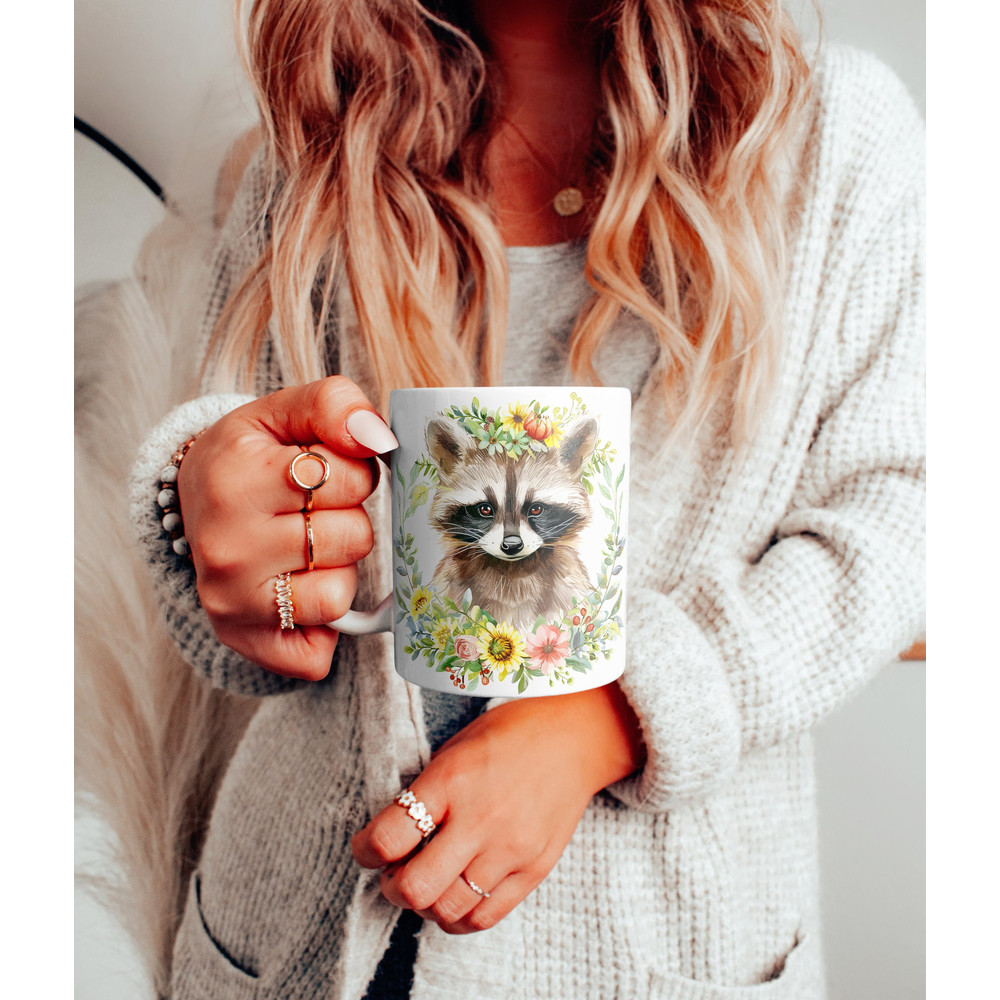 Cute Watercolor Baby Raccoon Floral Ceramic Mug Adorable Raccoon Floral Coffee Cup Raccoon Lover Tea Cup Mug Raccoon Gift for Her for Mom.jpg