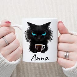 personalized angry cat mug, cute black cat, grumpy cat