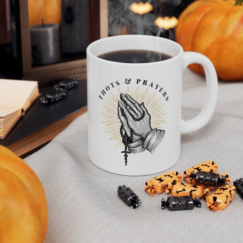 Thots and Prayers Mug - Praying Shocker Hands Holding Buttplug Rosary Coffee Mug 11oz, Funny Christianity Meme Gag Gift, Weird Atheist Mug.jpg