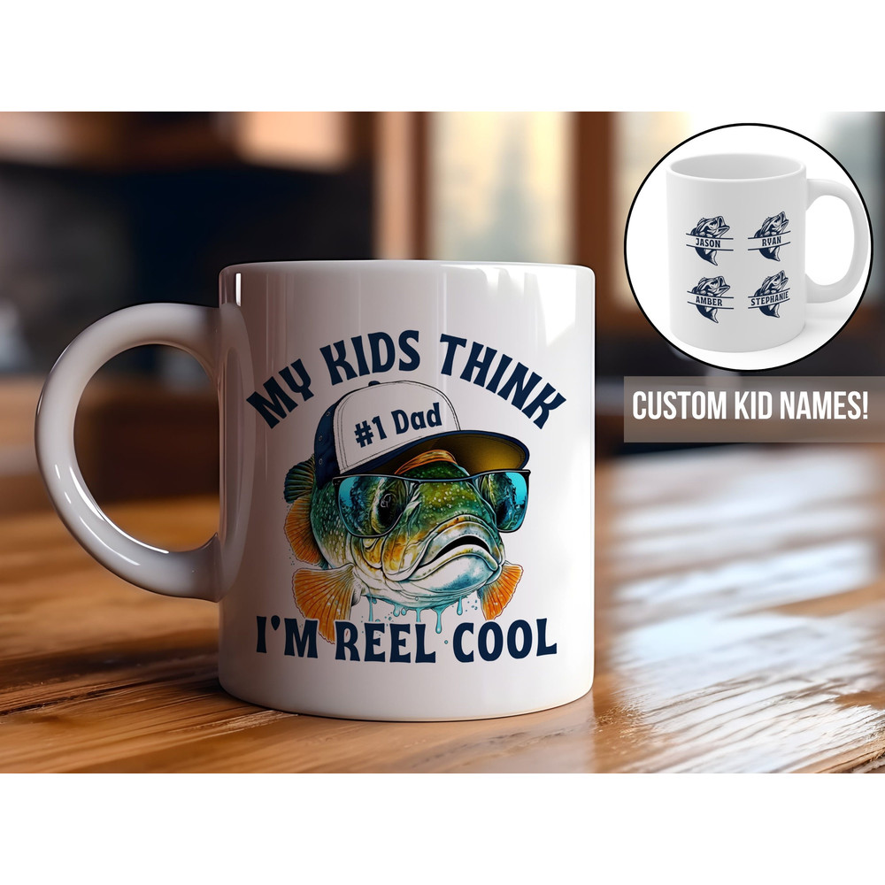 Custom Dad Coffee Mug, Dad Fishing Mug, Personalized Mug With Kid Names, Bass Fishing, Father's Day Gift, Dad Birthday Gift, Christmas Gift.jpg