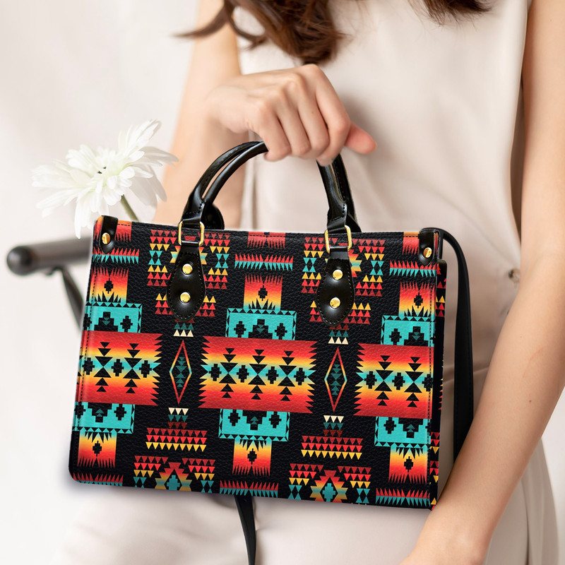 Black Native Tribe Pattern Leather Bag, Native American Leather Bag, Crossbody Bag, Shoulder Tote Bag, Woman Shoulder Bag, Mother's Day Gift.jpg