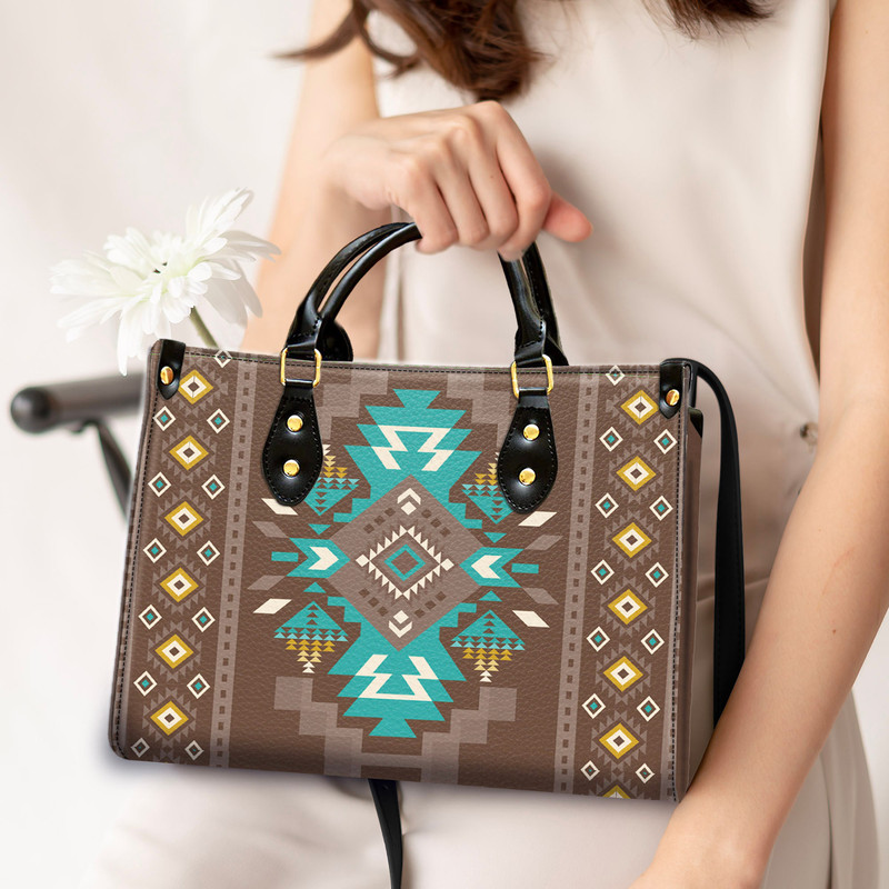 Blue Pattern Brown Bathroom Leather Bag, Leather Bag, Crossbody Bag, Shoulder Tote Bag, Woman Shoulder Bag, Mother's Day Gift.jpg