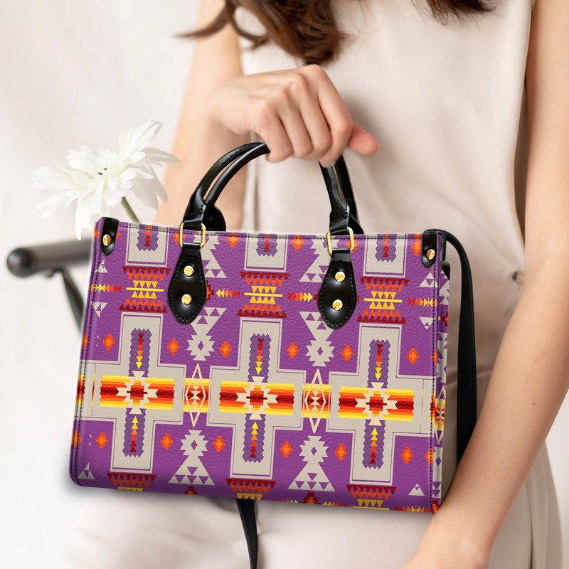 Light Purple Design Native Leather, Native American Leather Bag, Leather Bag, Crossbody Bag, Woman Shoulder Bag, Mother's Day Gift.jpg