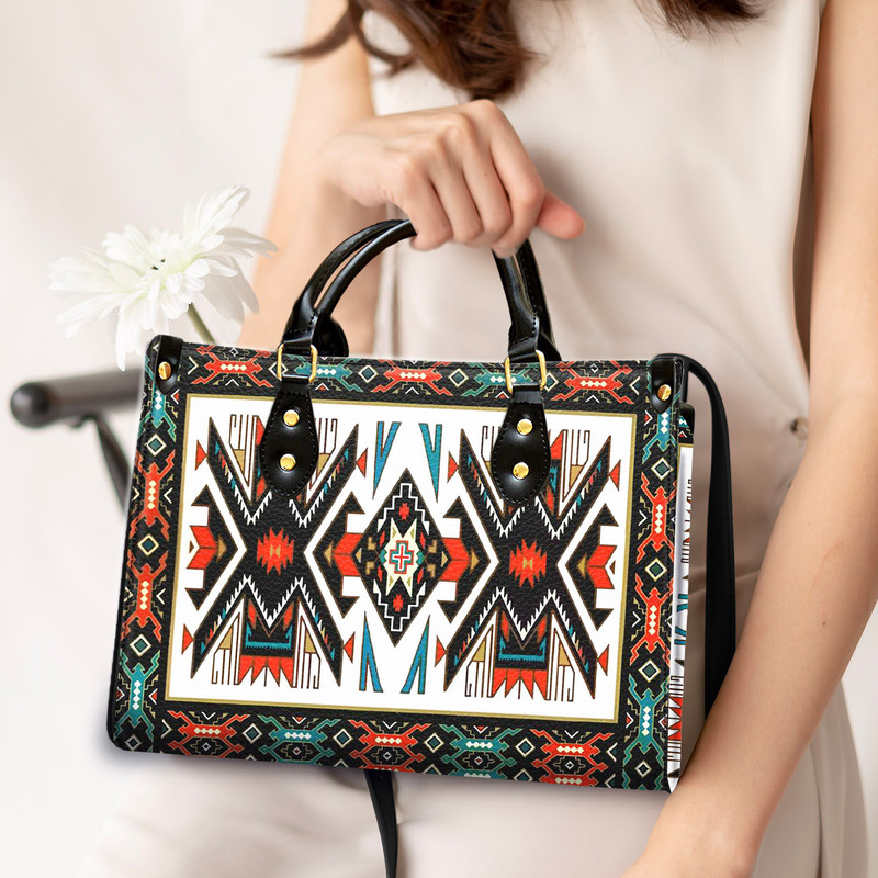 Tribal Colorful Pattern Leather Bag, Leather Bag, Crossbody Bag, Shoulder Tote Bag, Woman Shoulder Bag, Mother's Day Gift.jpg