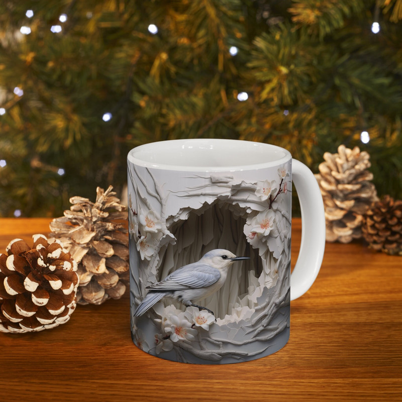 3D Bird Flower Mug, 3D Bird Flower Crack Hole Mug,  3D Bird Hole In A Wall Cup, Gift For Bird Lover, Nature Lover Gift, Ceramic Mug 11oz.jpg