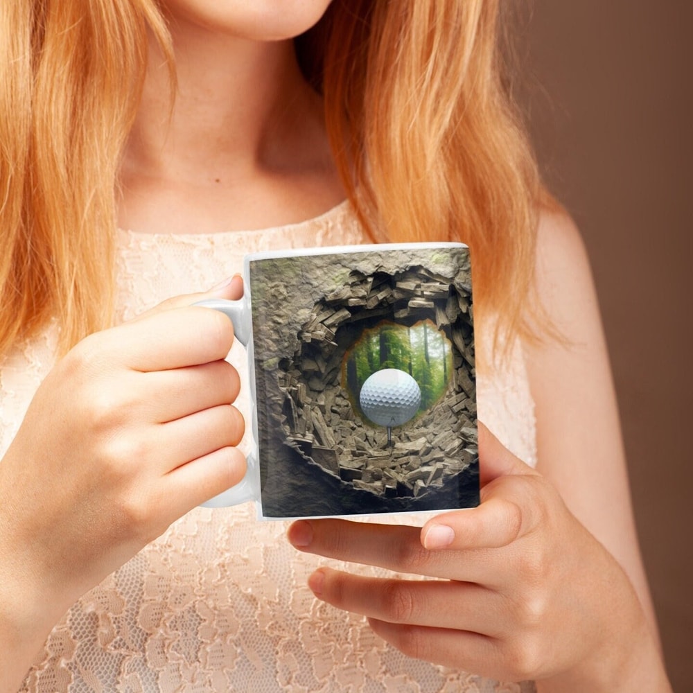 3D Golf Ball Mug, 3D Sublimation Mug, Customized Coffee Cup, Gift for Golf Enthusiast Golf Lover Gift, 3D Crack Hole, Ceramic Mug 11oz.jpg