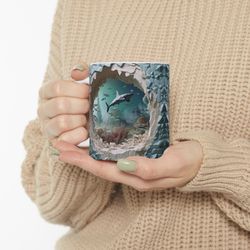 oceanic 3d shark sublimation mug, unique 3d shark design, shark lover gift, nature-inspired, gift for ocean enthusiast