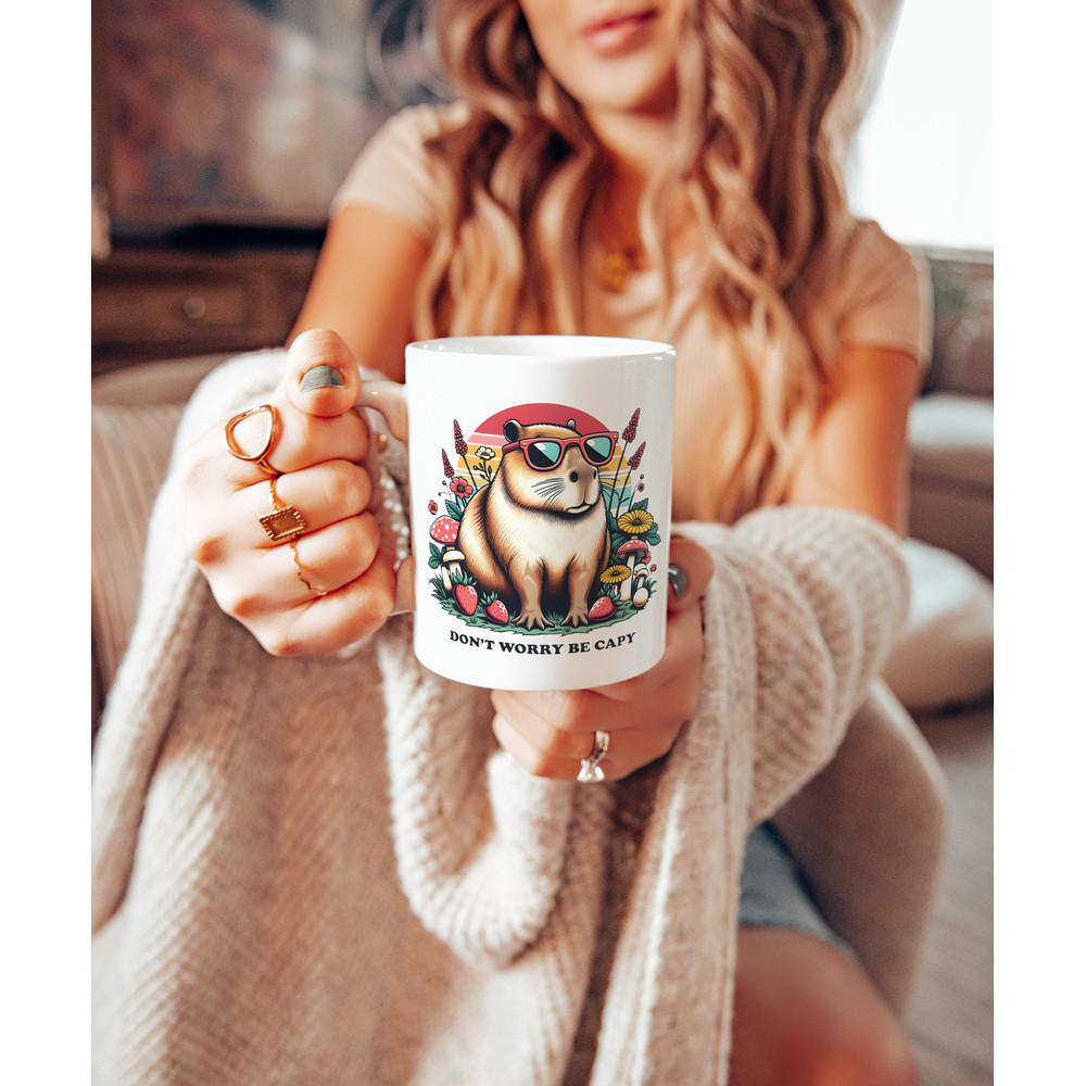 Retro Capybara Mug Cottagecore Mug Funny Capybara Gift Capybara Print Double Sided Mug Cute Mugs Aesthetic Wildflower Mug Affirmation Mug.jpg