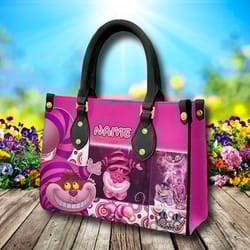 wonderland movie leather bag, pink cat bag, cartoon leather crossbody bag, cat leather handbag, magic world leather bag