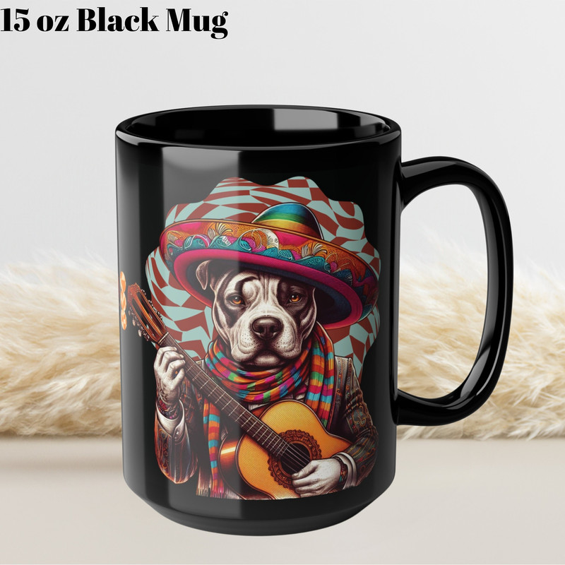 American Pitbull dog Dad mug Mariachi Party Colorful Scarf Guitar Dog Lovers Mug, Musical Fashion Mariachi Art Humor Mug, Mexican Party Gift.jpg