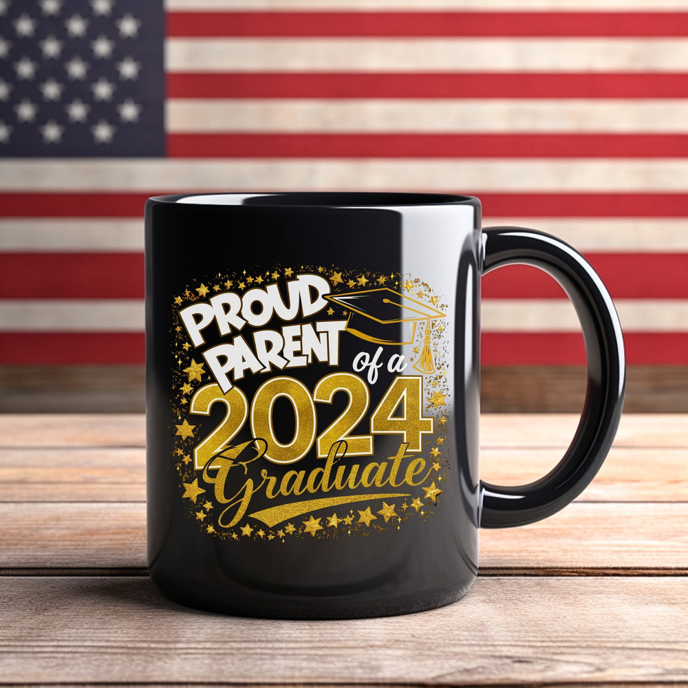 2024 Proud Parent Graduation Mug, Coffee Mug, Tea Mug, Hot Chocolate Mug, Gift For Him, Gift For Her, Black Ceramic Mug (11oz, 15oz) 1.jpg