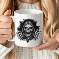 3d skull mug, skull graphic mug, 3d graphic mug, horror skull mug, skull art mug, unique skull mug, gothic skull mug,