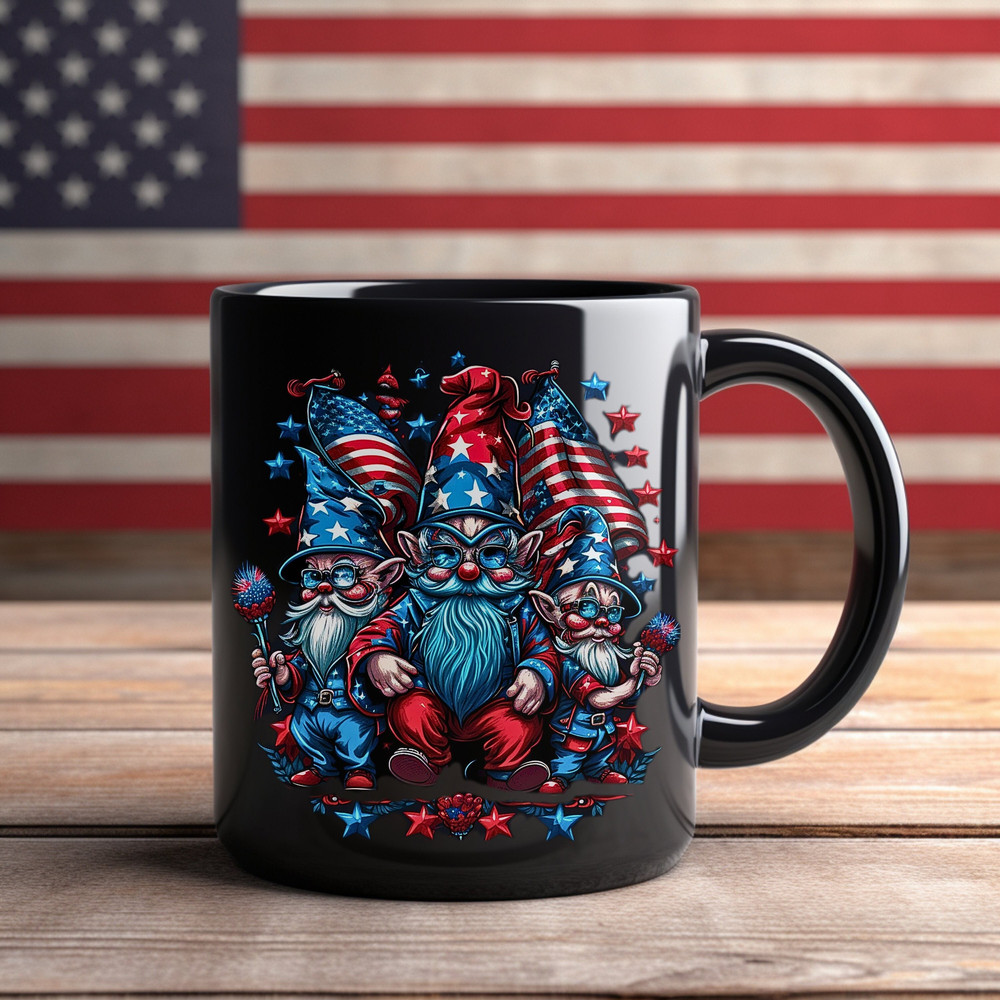 American Mug, USA Mug, Gnome Mug, American Flag, Made In America, Coffee Mug, Ceramic Mug, 15oz Black Mug, Made In USA.jpg