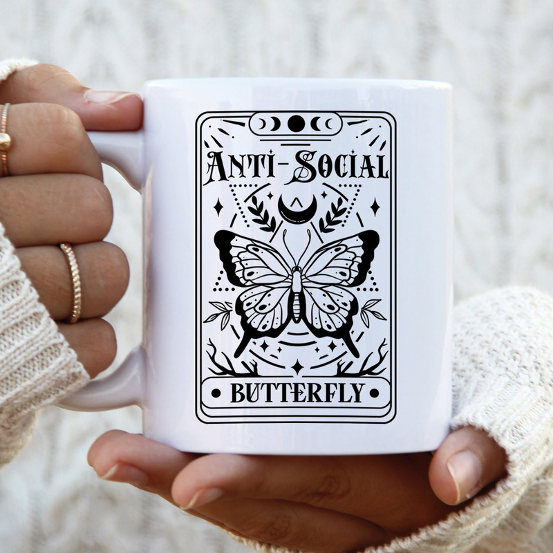 Anti-Social Butterfly Tarot Card Mug  Anti-social Butterfly Mug  Tarot Card Mug  Butterfly  Introvert  Ceramic Mug  Coffee Cup  Gift.jpg