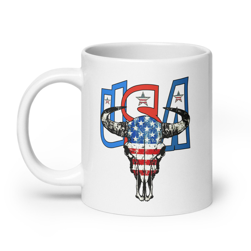 Cow Skull USA Mug, Western, Rodeo, Patriotic Mug, 4th of July Gift, Independence Day, Cowboy, Country, America Style, American Flag, His Mug.jpg