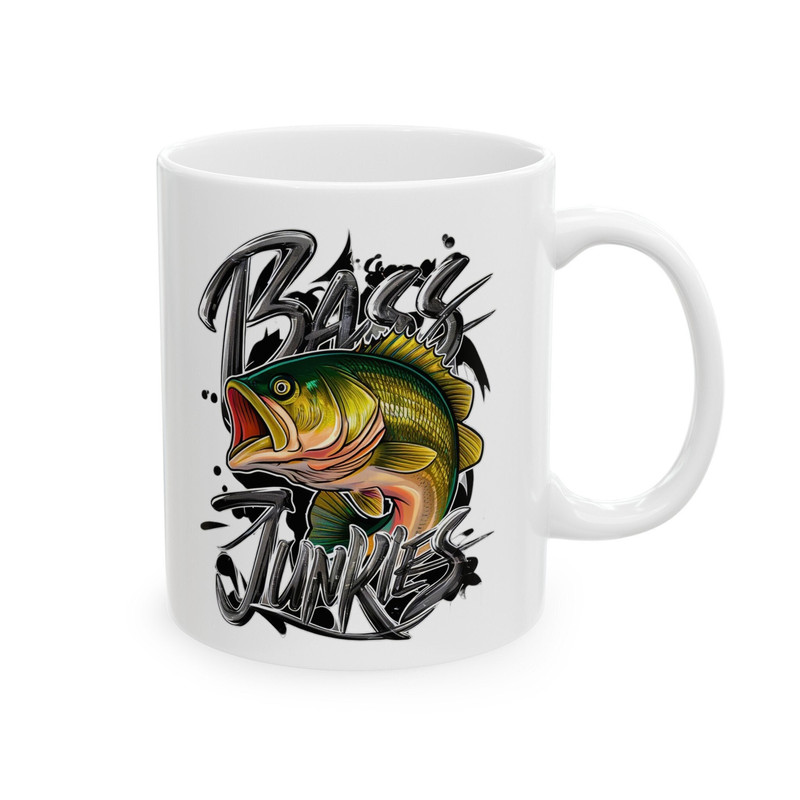 Fishing Lover Mug, Bass Fisherman, Bass Fisherwoman, Outdoors Athletic Mug, Bass Junkies Mug, White Ceramic Mug, 11oz.jpg