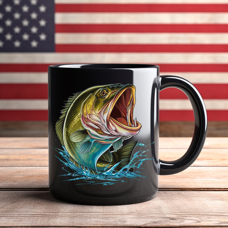 Lucky Fishing Mug, Bass Fishing Mug, Big Bass Mug Mug, Black Ceramic Mug (11oz, 15oz).jpg
