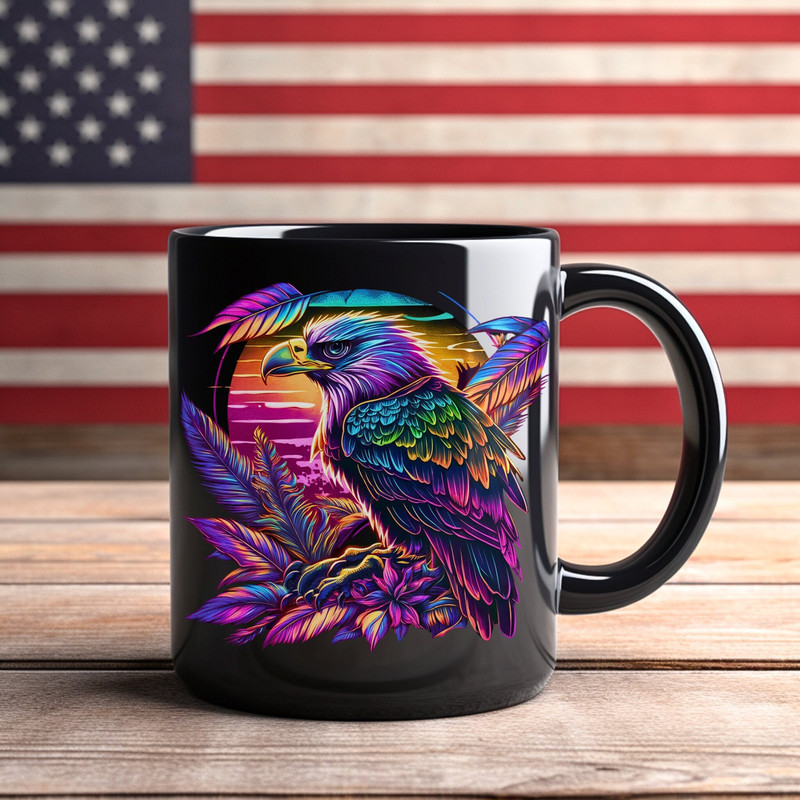 Patriotic Eagle Mug, American Eagle, American Flag Mug, Classic USA, US Flag Coffee Mug, Ceramic Black Mug, (11oz, 15oz).jpg