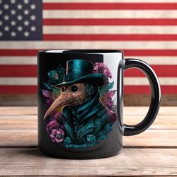 plague doctor mug, cool mug, coffee mug, black mug, tea mug, hot chocolate mug, gift for him, gift for her mug