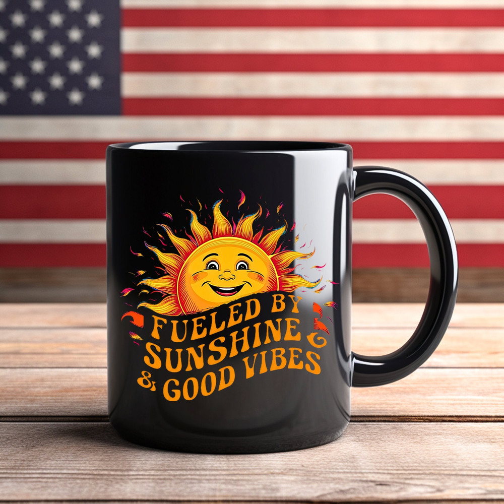 Smiling Sun Mug, Good Vibes Mug, Summer Vibes Mug, Enjoy Your Summer Mug, Black mug, Sun Graphic Mug, Positive Vibes Mug, 11oz 15oz.jpg