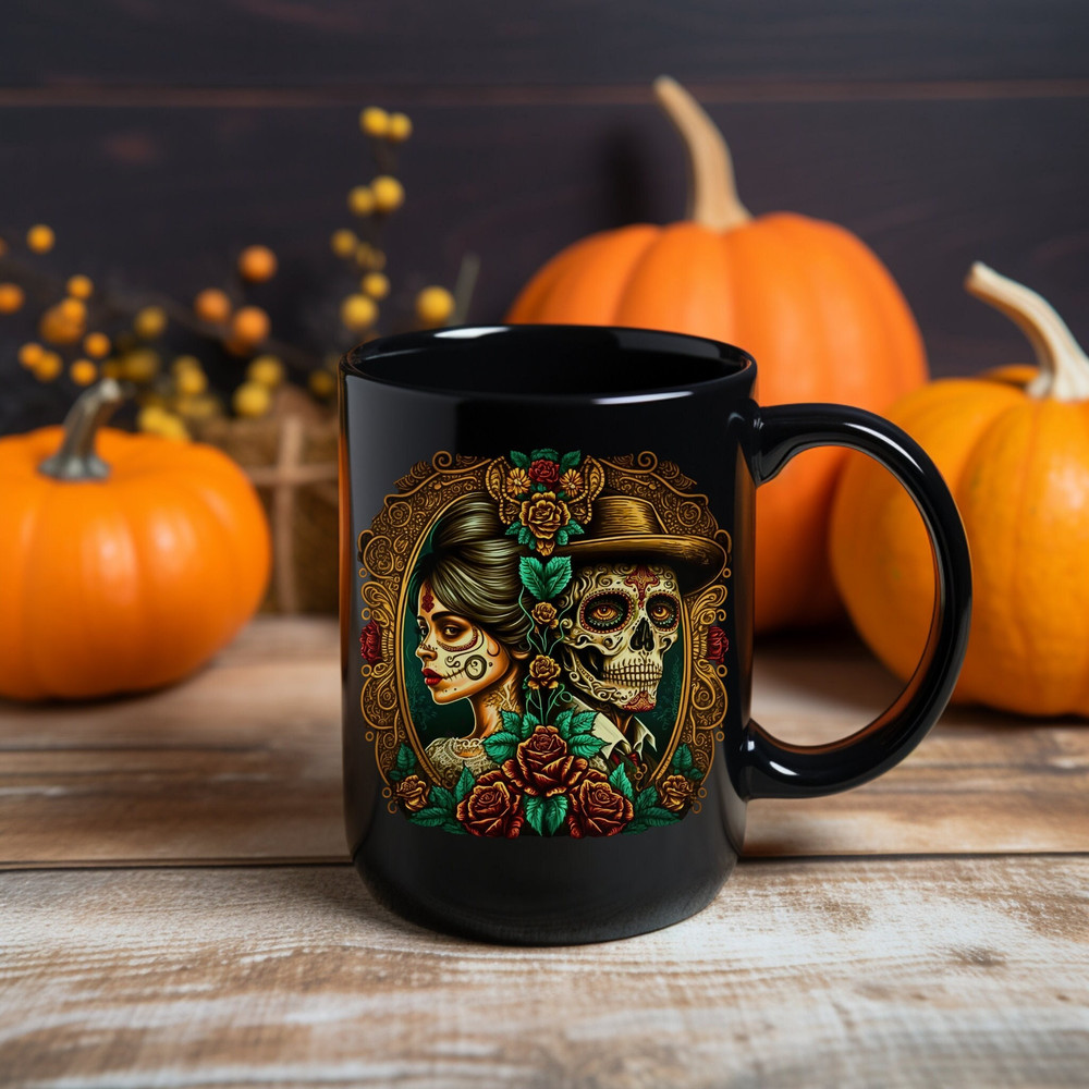Sugar Skull Mug, Skull Art Mug, Day Of The Dead Mug, Gothic Mug, Coffee Mug, Black Mug, 15oz, Tea Mug, Hot Chocolate Mug.jpg