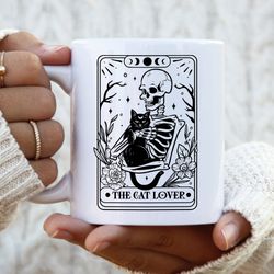 the cat lover tarot card mug, cat lover mug, tarot card mug, black cat skeleton ceramic mug, coffee mug, birthday gift