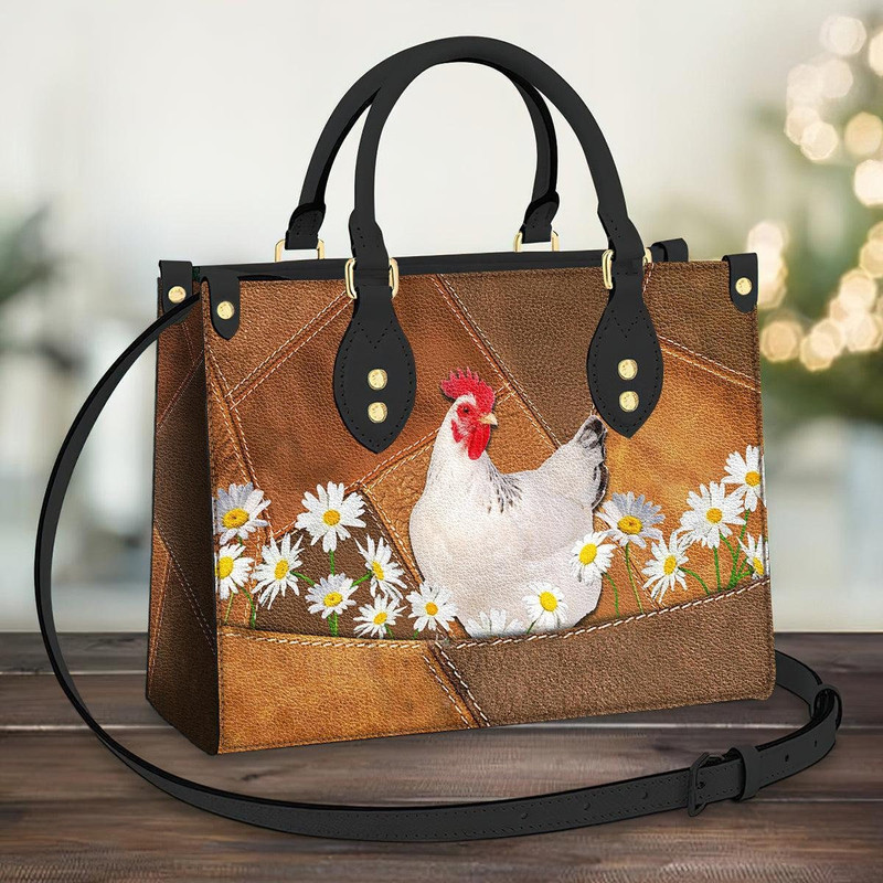 Chicken And Daisy Leather Bag, Crossbody Bag, Woman Shoulder Bag, Gift for girlfriend, Shopping Bag TD_TL281207A.jpg