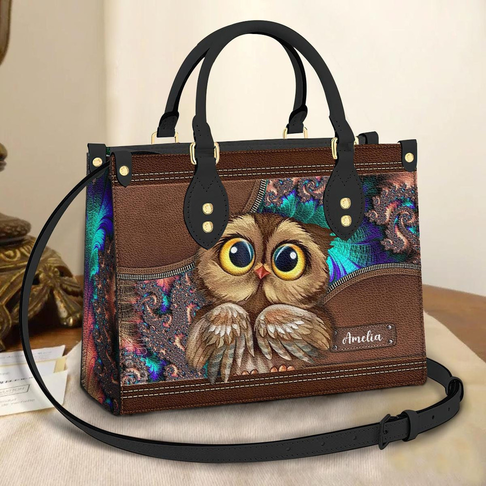 Owl Fractal Personalized Leather Bag, Crossbody Bag, Woman Shoulder Bag, Gift for girlfriend, Shopping Bag TD_TL100505Y.jpg