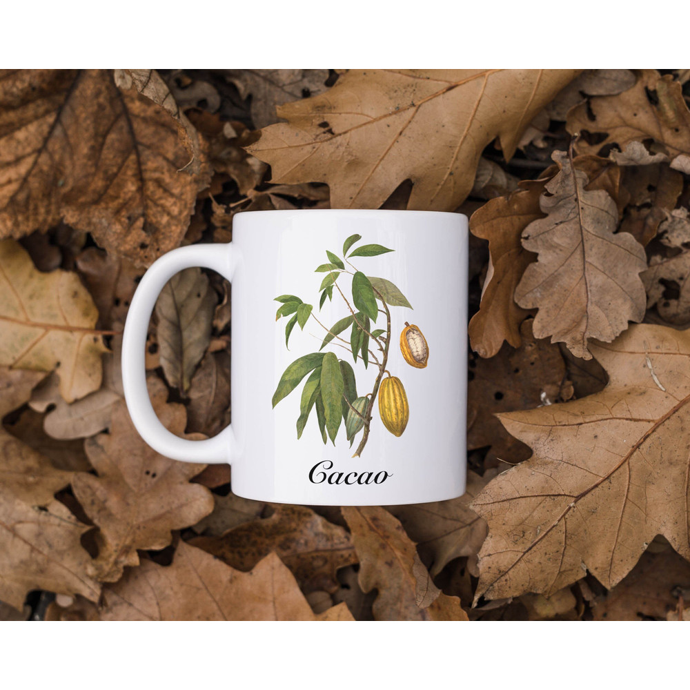 Cacao Mug, Hot Chocolate Lover Gift, Vintage Botanical Print, Botanical Mug, Boho Nature Mug, Plant Mug, Pastel Floral Mug, Gift For Her.jpg