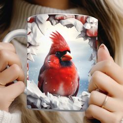 cardinal 3d mug wrap png hole in wall 3d red bird animal sublimation mug designs for 11oz & 15oz mug