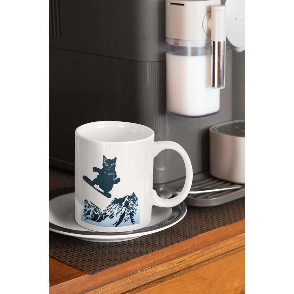Cat Snowboard Mug, Snowboard gift, Stencil Style Cat Snow Ski Coffee Mug, Funny Snowboarding Mug, Skiing Cat Fans, Outdoor Winter Sports.jpg