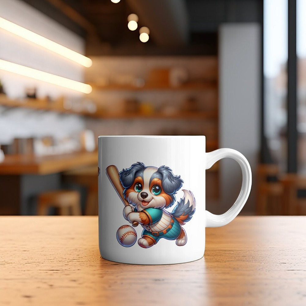 Coffee Mug With Australian Shepard Playing Baseball Gift For Aussie Mom Baseball Fan Gift For Coffee Lover Or Tea Lover Sports Lover.jpg