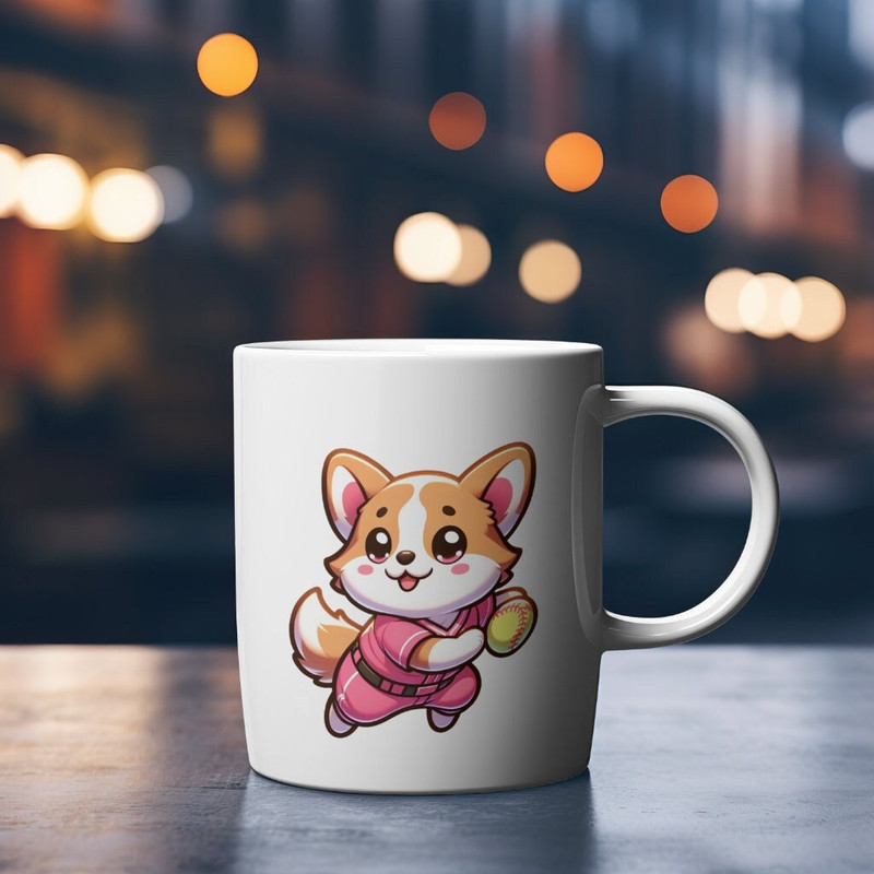 Coffee Mug With Cute Corgi Playing Softball Gift For Corgi Mom Softball Mom Gift White Mug Gift For Tea Lover Gift For Coffee Lover.jpg