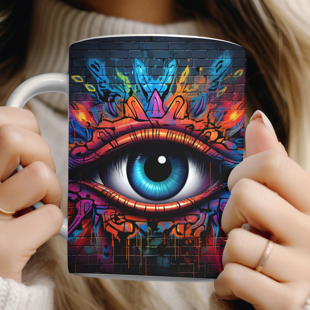 Evil Eye Mug Wrap PNG Colorful Graffiti Eye Street Art Sublimation Mug Designs for 11oz & 15oz Mug Template Instant Digital Download.jpg
