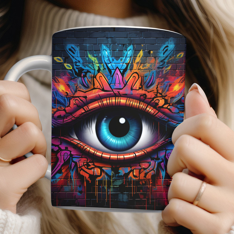 Evil Eye Mug Wrap PNG Colorful Graffiti Eye Street Art Sublimation Mug Designs for 11oz & 15oz Mug Template Instant Digital Download.jpg