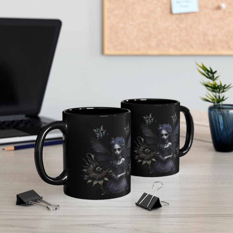 Whimsigoth Fairy 11oz Black Mug Whimsigoth Fairy Floral Butterfly Mug Whimsigoth Mug Black mug Whimsigoth Gift.jpg