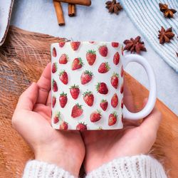 strawberry mug, strawberry lover gift, strawberry coffee mug, fruit mug, cottagecore mug, gardening lover mug